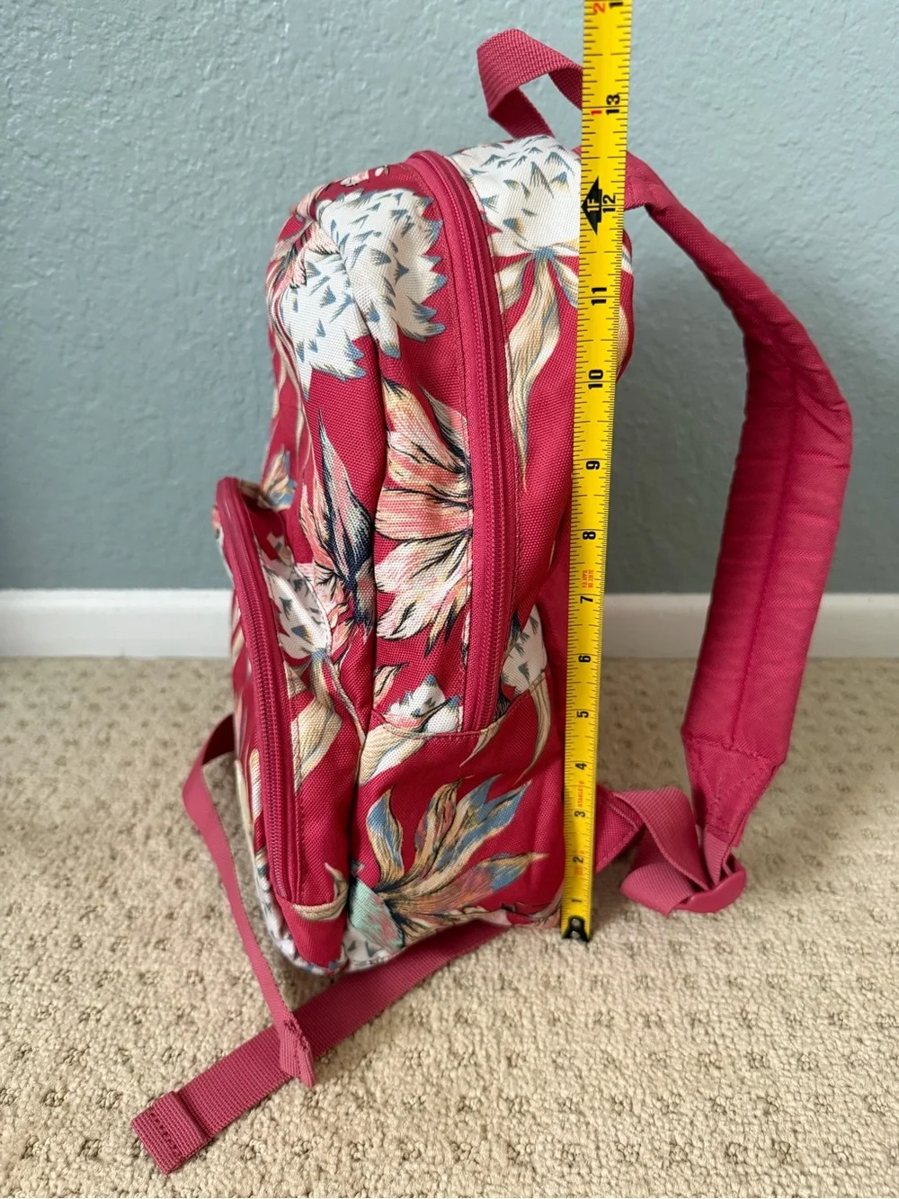 Roxy Floral Raspberry Mini Backpack Purse Hawaiian Floral Print
